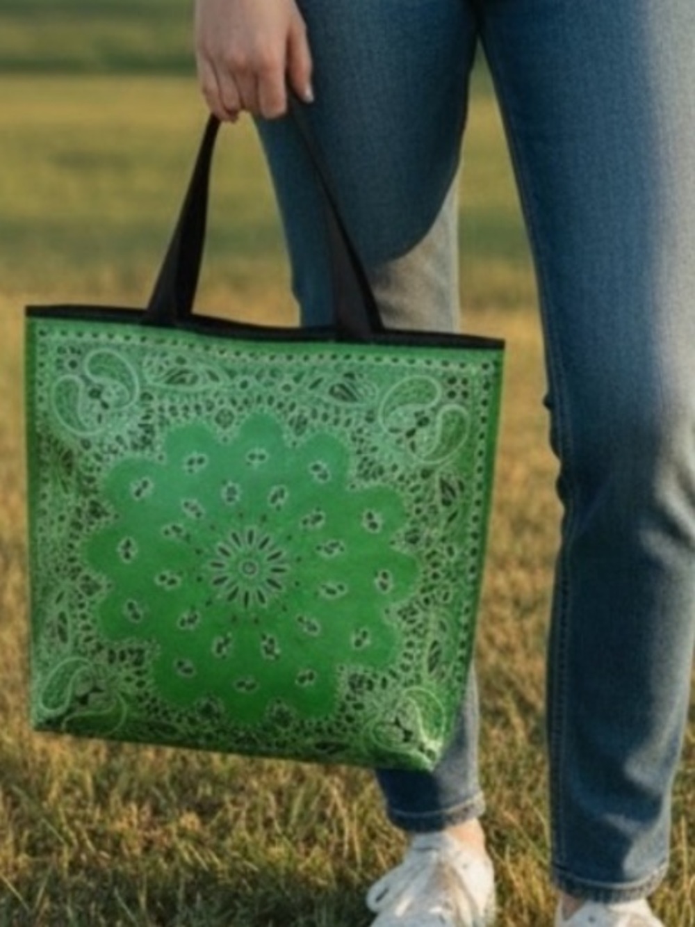 Raj Green and Black Tote Bag